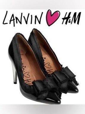 Lanvin for H&M Black Pointed-Toe Bow Pumps 39 Limited Edition